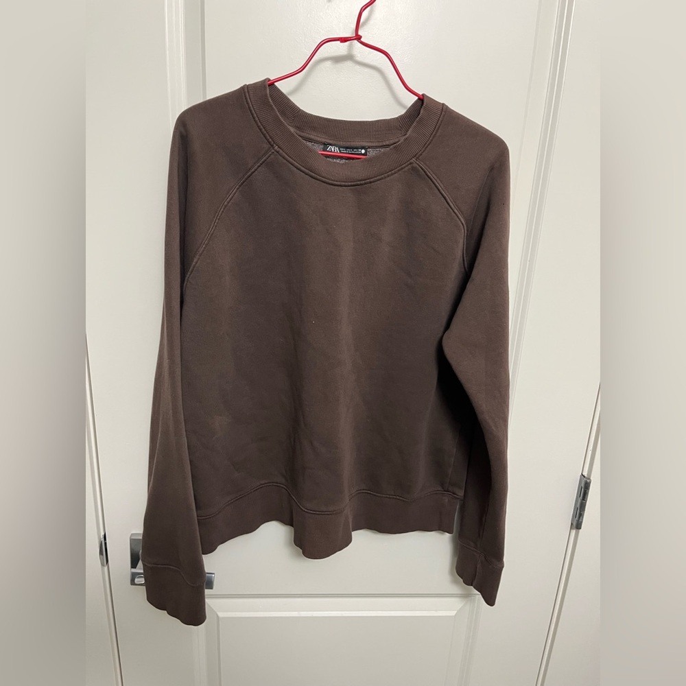 Zara Women's Chocolate Brown Sweatshirt in size L